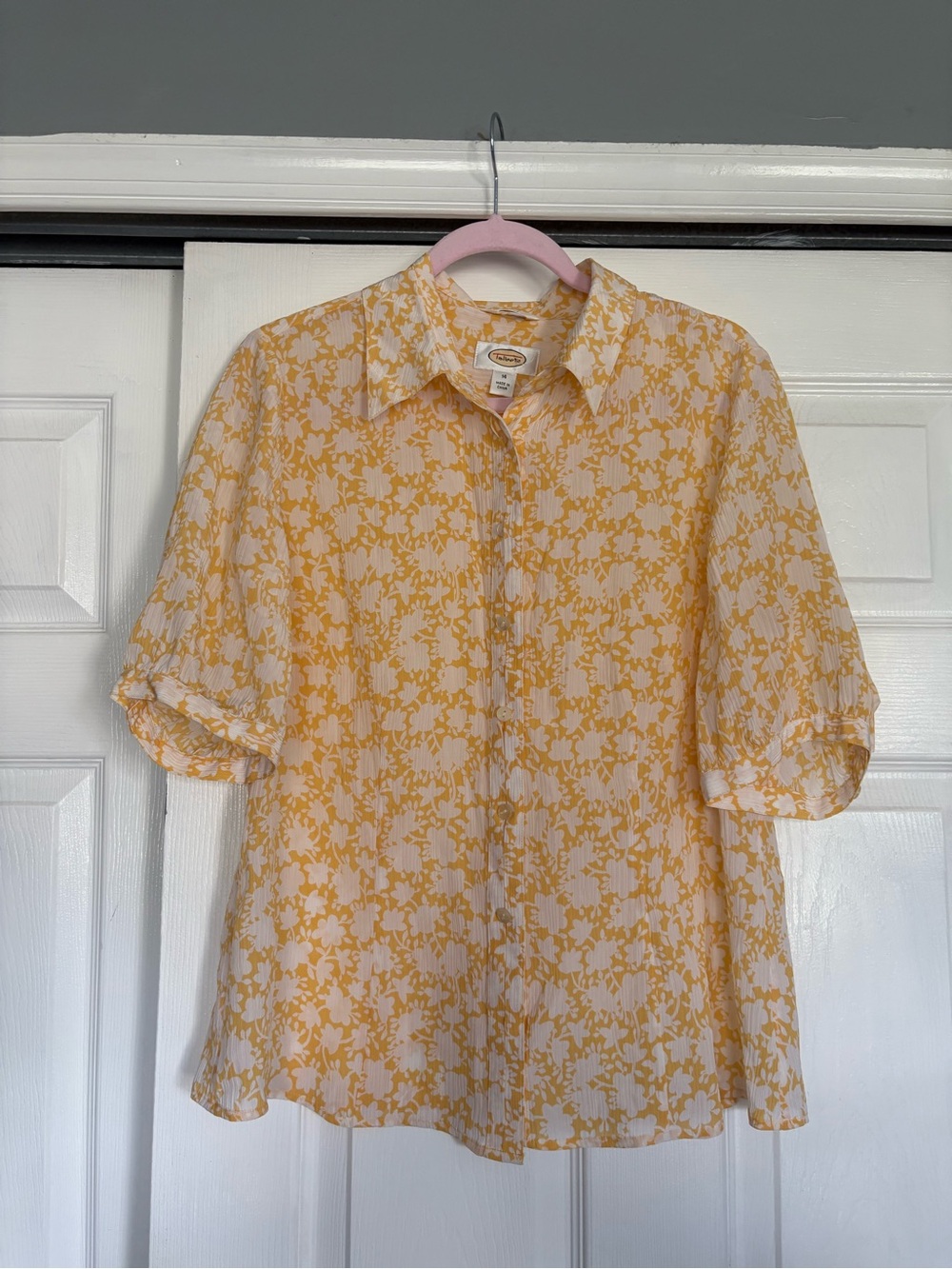 Talbots Yellow and Cream Floral Silk Blouse